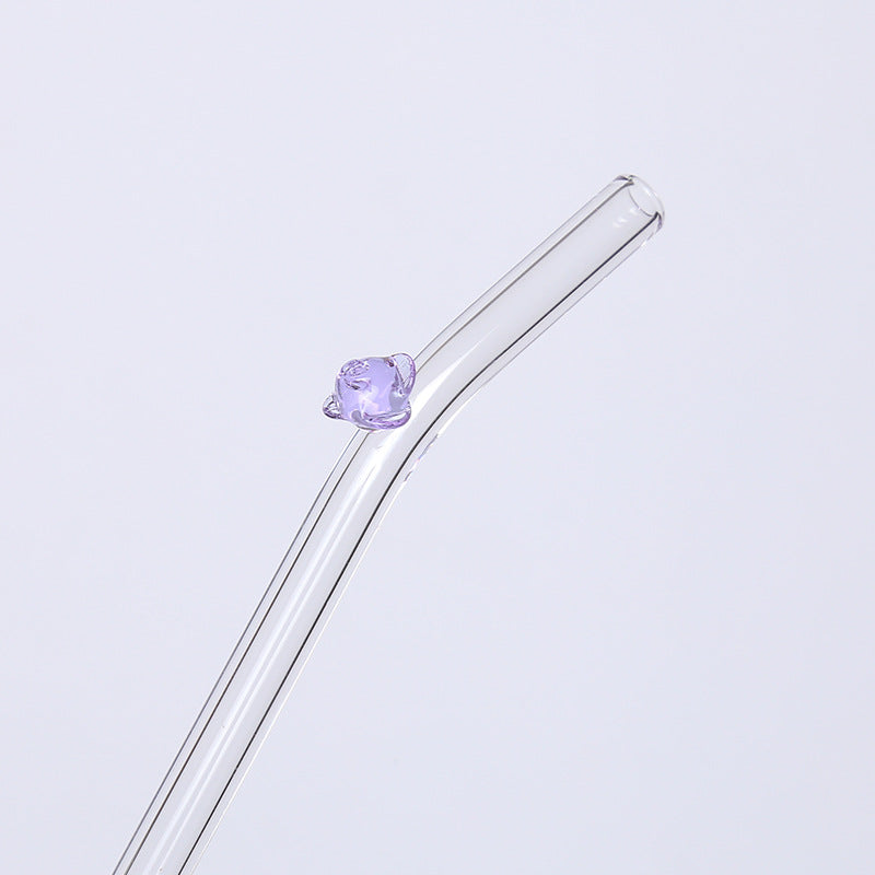 Wholesale Colorful Heart Flower Glass Straws